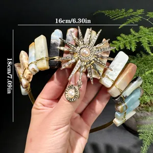 Diadema de corona de cristal natural diosa del sol perla accesorios de pelo regalo moda