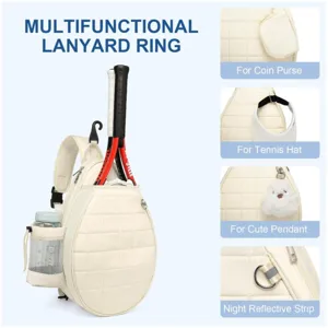 Multifunctional tennis racket backpack, large capacity quilted bag with multiple details.