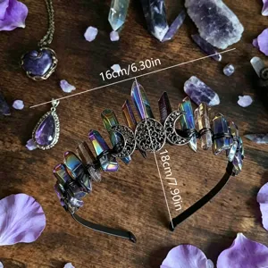 Crystal crown headband with colorful quartz stones and moon symbols for women festival photo