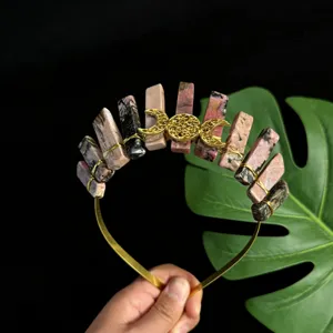 Serre-tête couronne en cristal naturel avec accessoire lune triple style bohème