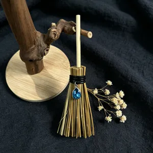 Mini witch broom car hanging ornament wicca crystal pendant charm cute home decor accessory