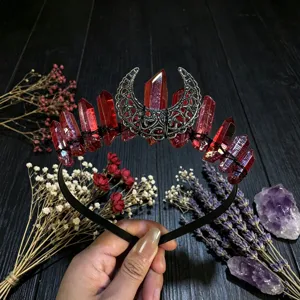 Bandeau lune cristal rouge gothique diademe accessoires cheveux vintage femmes accessoires photo