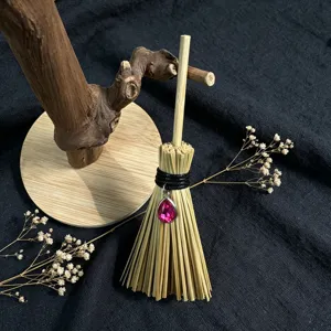 Wicca mini broom crystal pendant witch car hanging ornament magical rustic home decor charm
