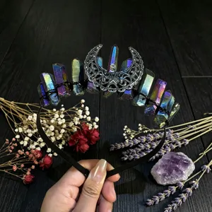 Serre-tête couronne de lune en cristal naturel accessoire de cheveux bohème gothique pour femmes photo