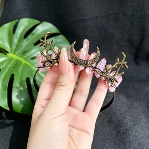 Natural crystal headband moon branch crown hair hoop elegant women party photo prop