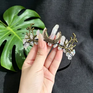 Natural crystal moon branch headband crown gothic vintage hair accessory for women photography props