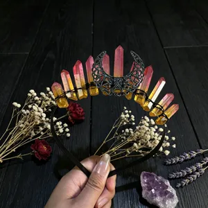 Serre-tête couronne de cristal quartz aura fait main avec lune gothique pour fête.