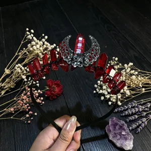 Serre-tête couronne lune cristal rouge gothique, accessoires de cheveux femmes photo