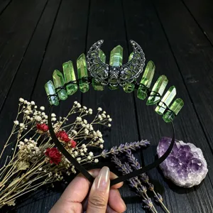 Serre-tête couronne croissant de lune en cristal vert naturel accessoires de cheveux tendance photo