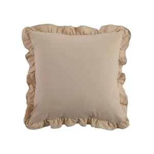 Housse de coussin carrée unie avec bordure à volants, style vintage doux coussin déco.