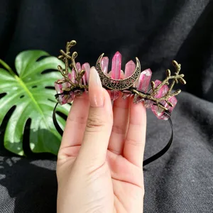 Natural crystal headband black small moon branch crown hair accessory fashion women style