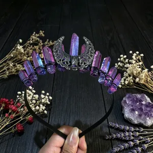 Serre-tête lune couronne en cristal naturel quartz femme accessoire cheveux gothique fée photo props