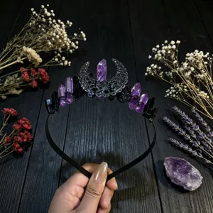 Serre-tête en cristal couronne lune creuse accessoire cheveux femme, accessoire photo gothique.