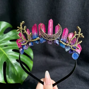 Crystal quartz moon branch headband tiara fairy hair accessory for women photo prop detail