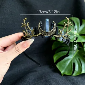 Black crystal moon branch tiara gothic headband vintage hair accessory for women photo props