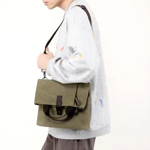 Canvas messenger bag for men, casual vintage crossbody shoulder bag with top handle.