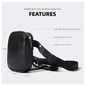 Sac banane harnais en cuir noir pour femme, sac de jambe tactique avec sangle réglable.