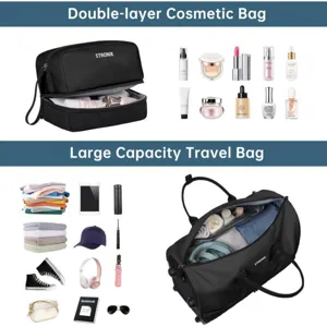 Sac de cosmétiques double couche Etronik et grand sac de voyage avec compartiments organisés.