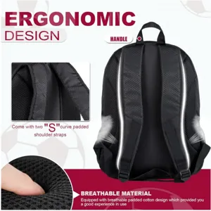 Ergonomic black sports backpack detail showing breathable padded shoulder straps and mesh.