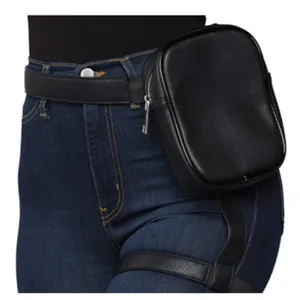 Sac de jambe en cuir PU noir pour femme, sac banane multifonctionnel avec sangle de cuisse.