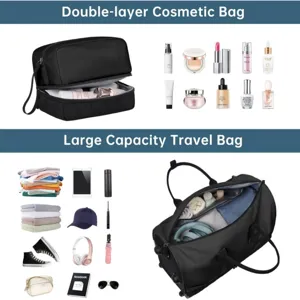 Sac à cosmétiques double couche et grand sac de voyage avec rangement multifonctionnel pratique.
