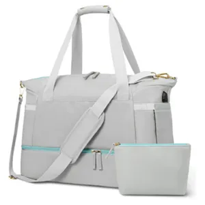 Women Gym Duffel Bag Travel Sports Luggage Bag Yoga Tote with USB Port Grey Style