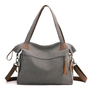 Women Canvas Tote Bag Retro Color Blocking Large Capacity Travel Shoulder Bag Casual Daily Commuter Handbag