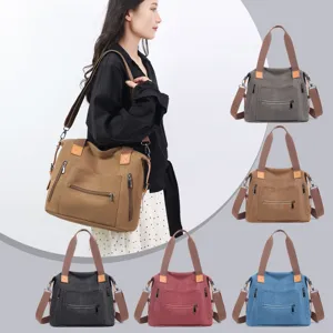 Large capacity canvas shoulder bag casual tote handbag for women daily commuting travel
