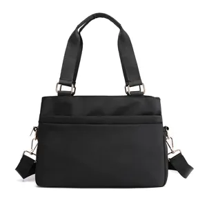 Women black oxford cloth handbag multi-layer casual shoulder crossbody bag main view.