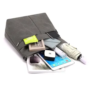 Stylish gray canvas shoulder bag for women, large capacity casual tote and crossbody bag.