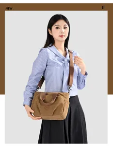 Fashionable women canvas shoulder bag large capacity casual versatile tote handbag for daily use.