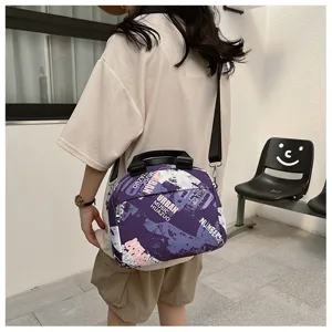 Casual graffiti print canvas shoulder bag for women, stylish crossbody handbag, large capacity.