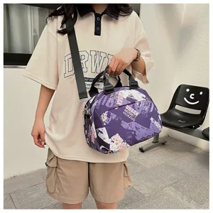 Stylish graffiti printed canvas shoulder bag for women, large capacity crossbody tote bag.