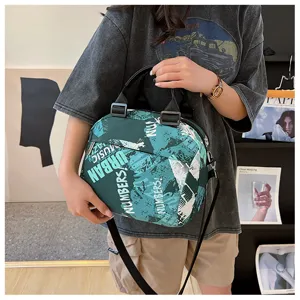 Women canvas crossbody shoulder bag trendy graffiti printed top handle casual handbag daily use