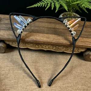 Handmade crystal cat ear hair hoop wire-wrapped detail view for women fashion accessories