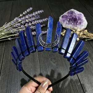 Natural Crystal Crown Headband With Black Wire And Moon Gothic Bohemian Witchy Hair Accessories For Women Party Festival Photography