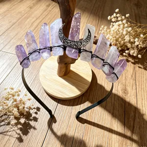 Detailed close-up shot of the raw crystal tiara with 11 stone points and moon charm.