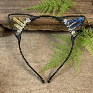 Handmade crystal cat ear headband, trendy wire-wrapped crystal hair hoop for women fashion accessories
