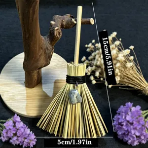 Witch mini broom pendant with crystal stone, Wicca pagan decorative car hanging ornament.