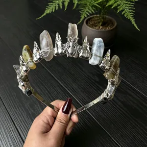 Natural crystal crown headband gothic raw stone tiara handmade healing quartz hair accessories