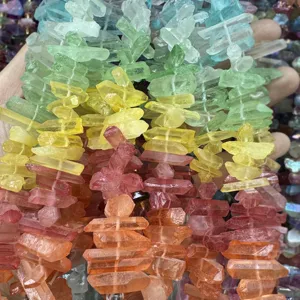 Pietra naturale dente lungo irregolare cristallo fluorite colorato perline braccialetto fai da te