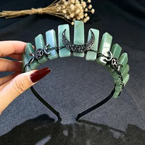 Diadema de tiara de piedra de cristal gótico con luna negra y estrellas para mujeres