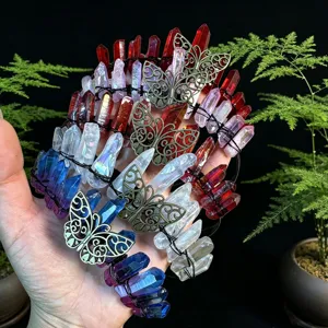 Handmade Natural Stone Butterfly Crown Headband For Women Retro Fairy Crystal Stone Hair Hoop Wedding Party Photo Props Headpiece