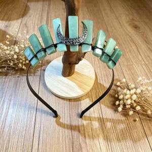 Natural green crystal crown headband with silver moon charm detail for women party photography