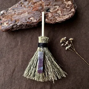 Wicca Strega Mini Scopa Auto Appendino Ciondolo con Pietra Cristallo Naturale Stile