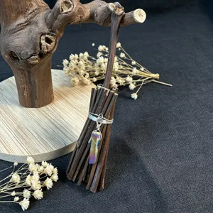 Miniature crystal twig broom ornament decorative handmade witchcraft pagan witch accessory.