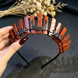 Diadema Corona Cristal Jaspe Rojo Wicca Luna Creciente Gotico Accesorio Pelo Fiesta