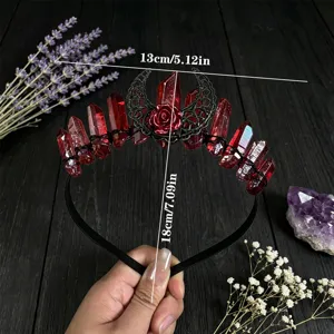 Natural red crystal headband hollow moon flower crown gothic hair accessory for women photo