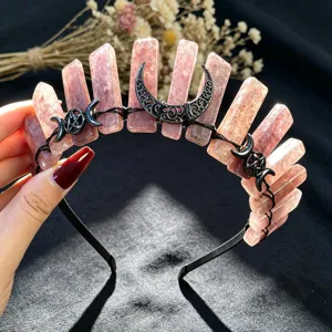 Diadema de corona de cristal con luna negra y dije de estrella para fiesta de mujeres.
