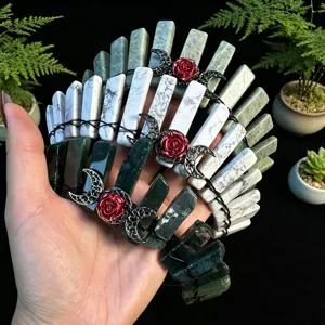 Gothic Dark Natural Crystal Tiara Crown Headband With Metal Triple Moon Phase Red Rose Flower Accent Vintage Retro Photography Festive Party Hair Band For Women Jewelry